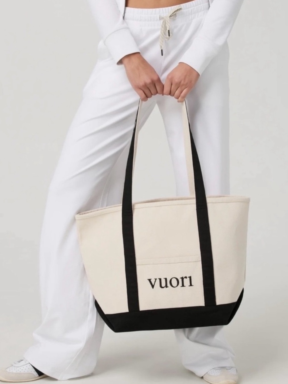Vuori Mothers Day Canvas Tote Bag Large Cream Color Black Straps and Trim